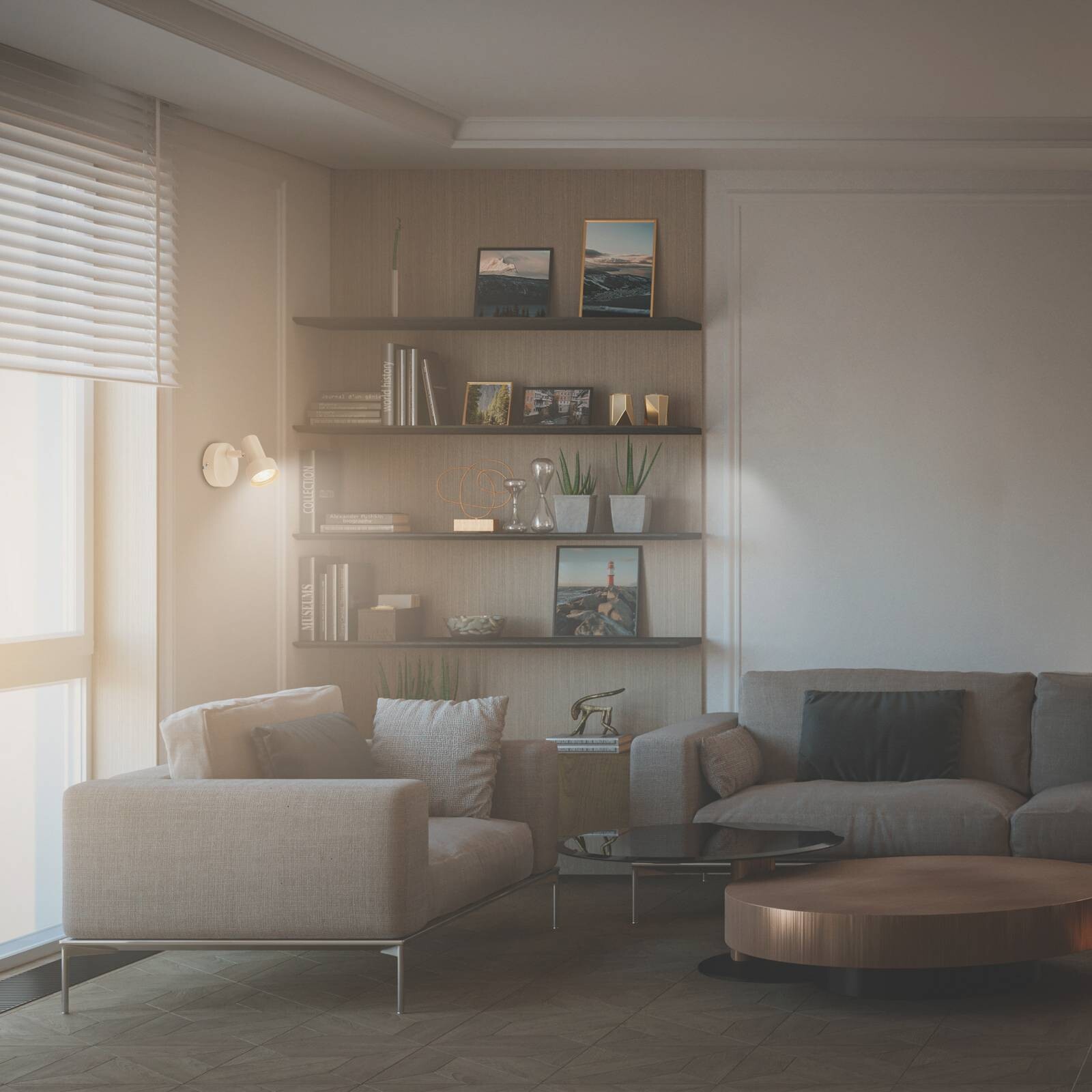 Nástenné svietidlo Tapp, béžové, Ø 8 cm, 1-pl, kovové, GU10