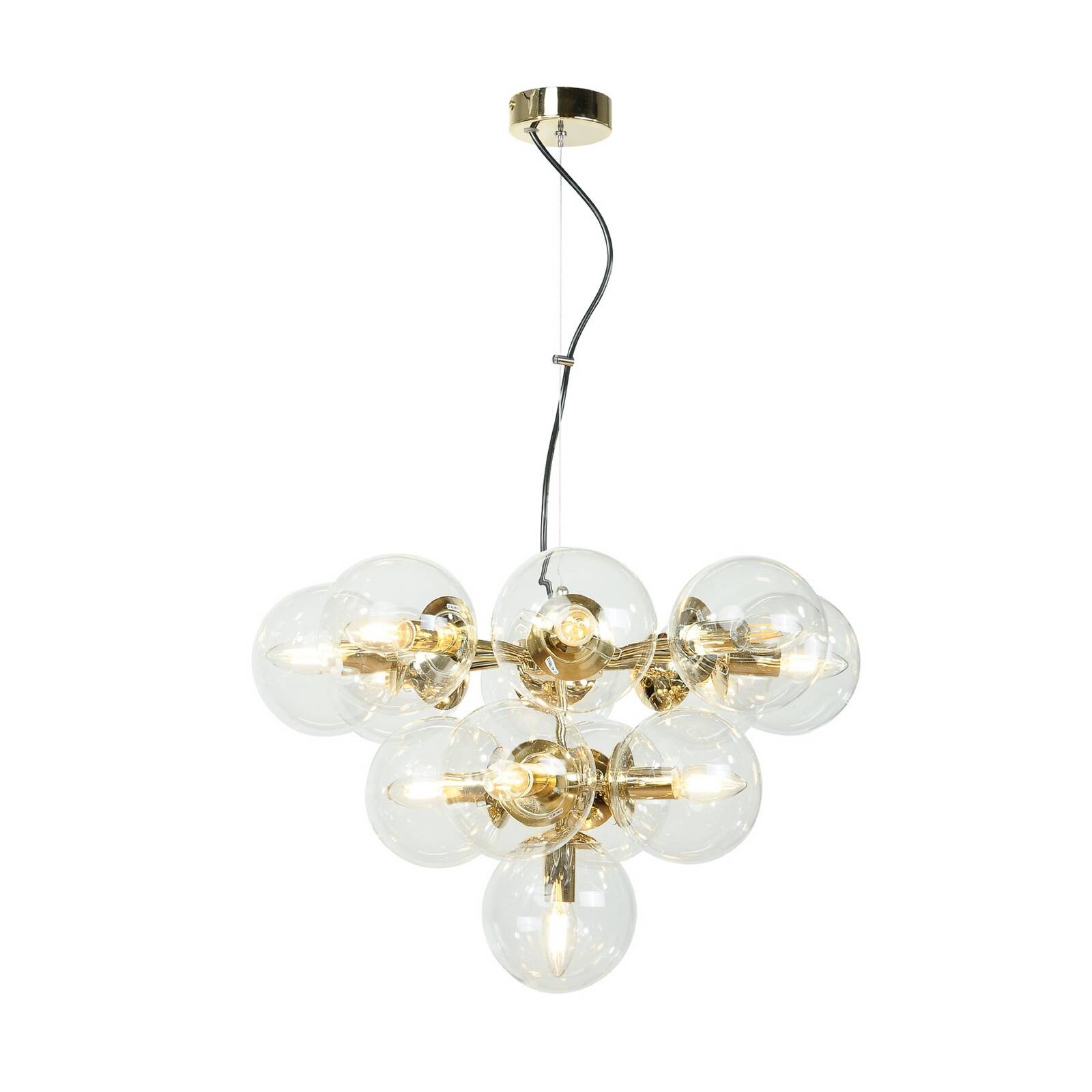 Závesné svietidlo Zumba, sklo/kov, zlatá/čirá, 13-ramenné