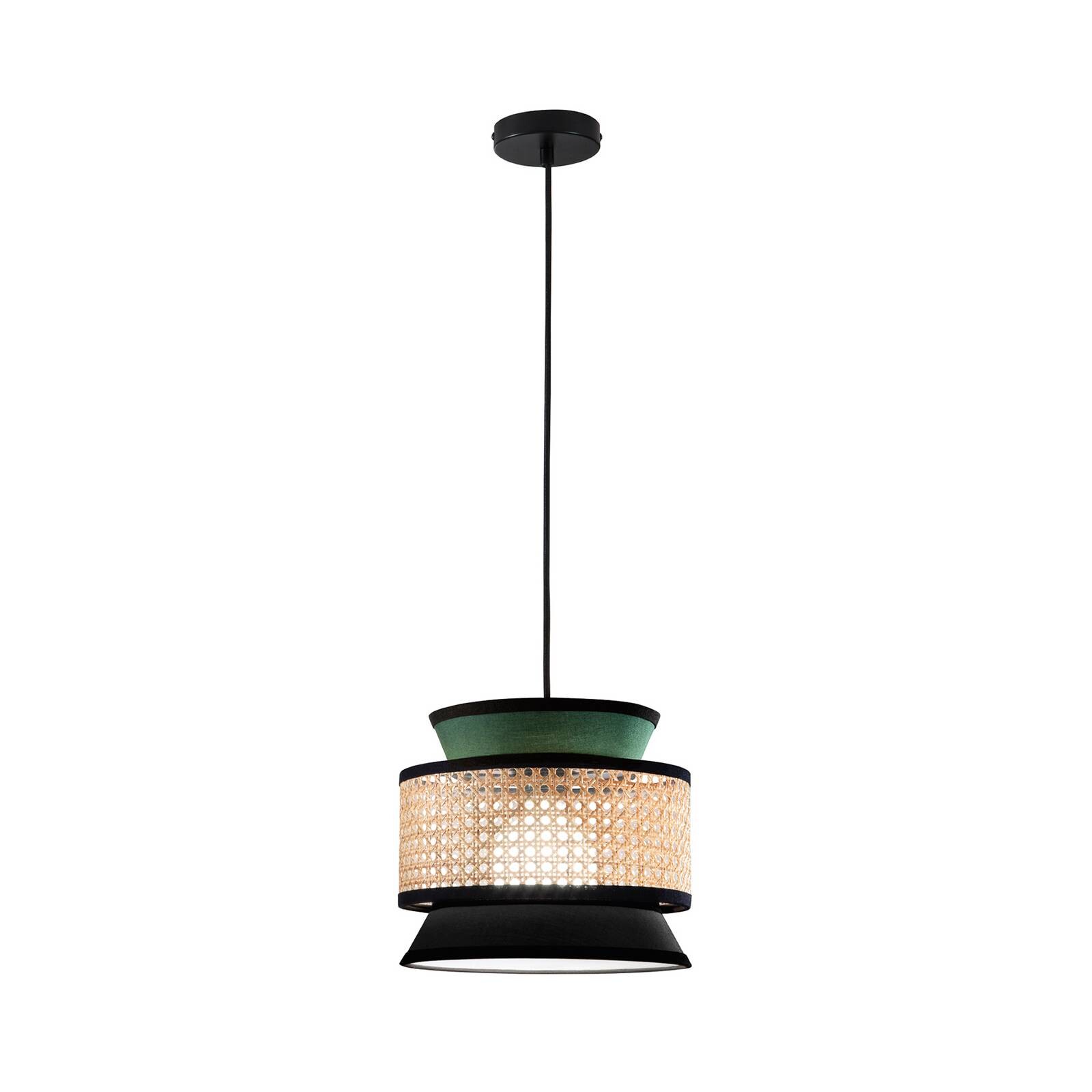 Svietidlo Gazebo, zelená/čierna/prírodná, Ø 26 cm, látka/rattan