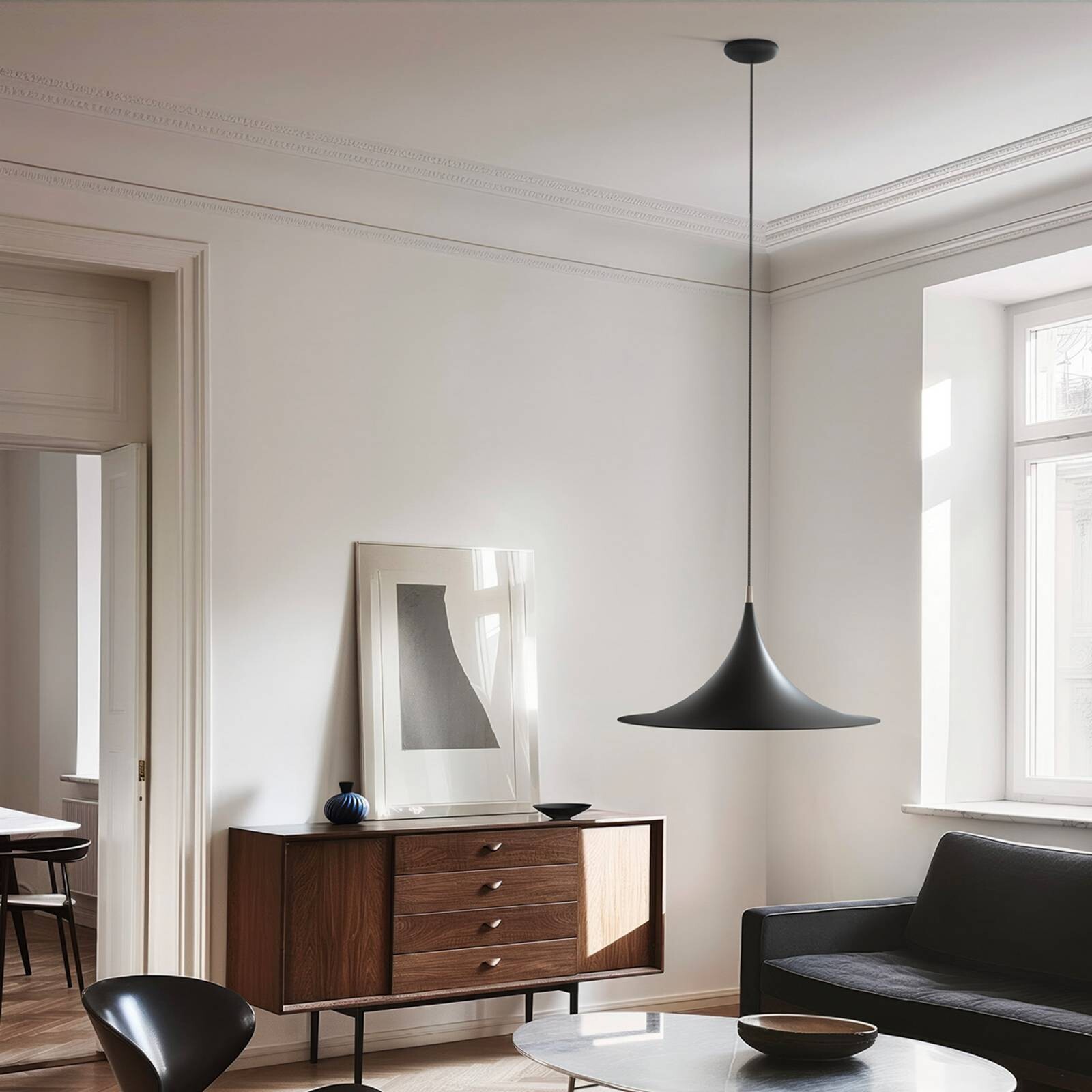 Závesné svietidlo Morgana, čierna/nikel, kov, Ø 48 cm, E27