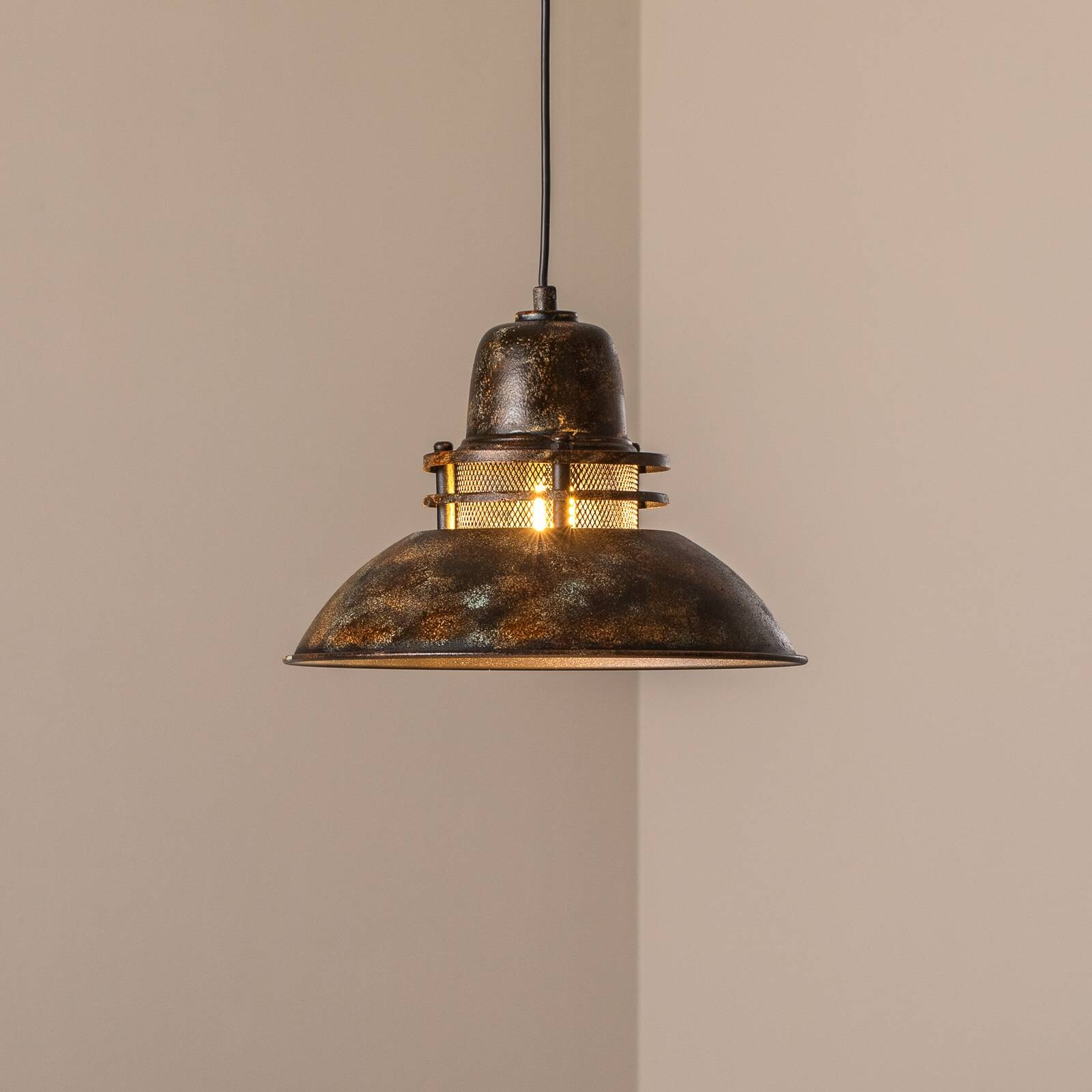 Závesné svietidlo Tibet, antik hnedá, Ø 34 cm, kov, E27