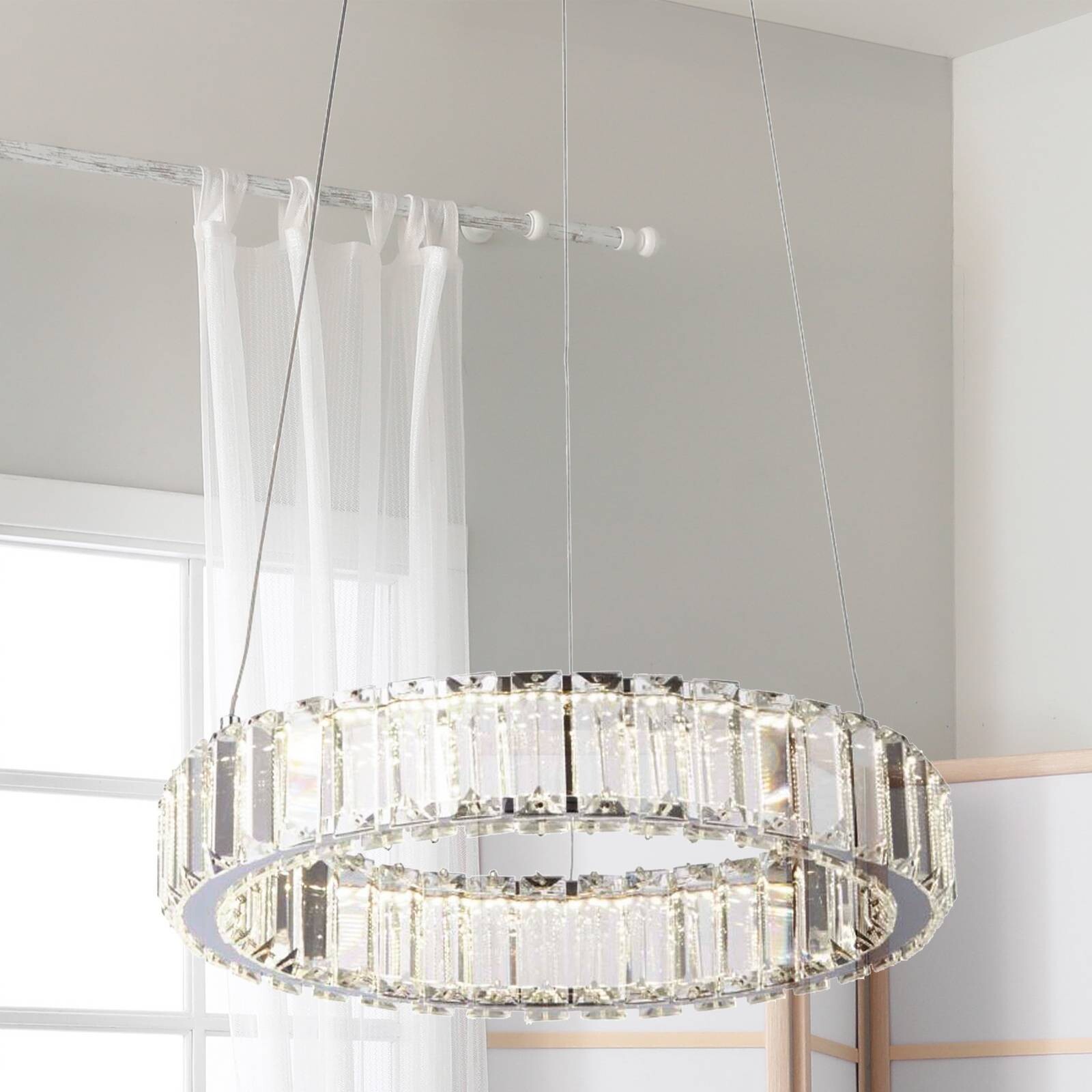 LED závesné svietidlo Filumena, sivá/čirá, kov/sklo, Ø 35 cm