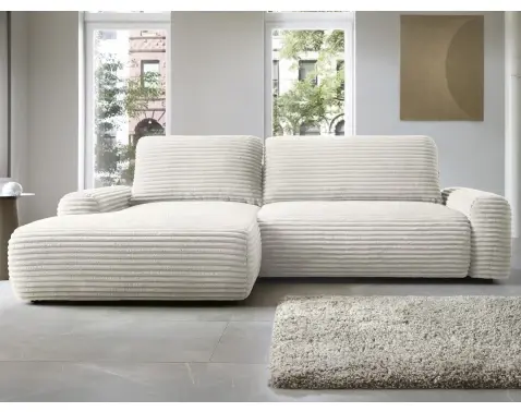 Rohová sedačka Cord, smotanovo biela štruktúrovaná látka, ľavý roh%