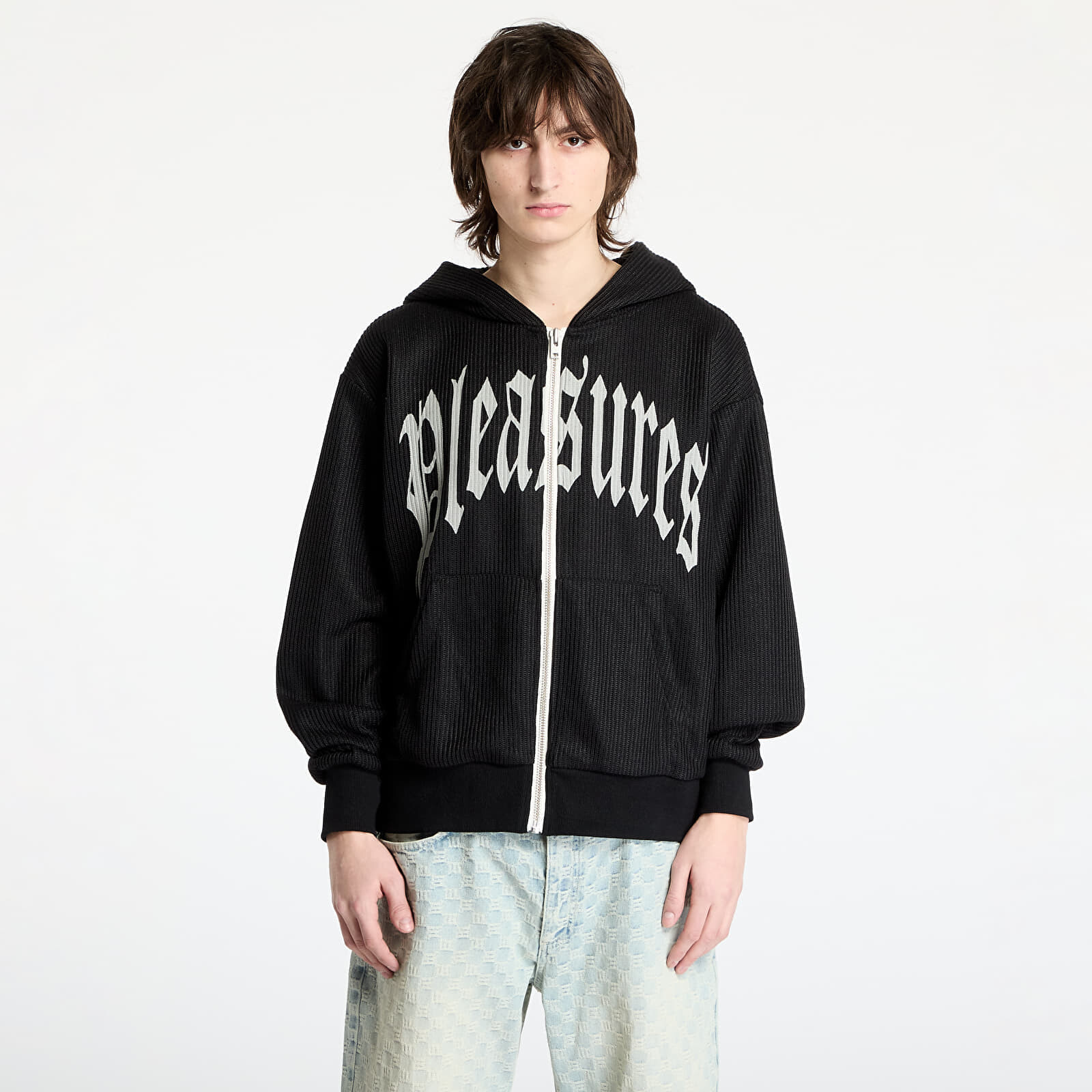Mikina PLEASURES Twitch Knitted Zip Hoodie Black XL