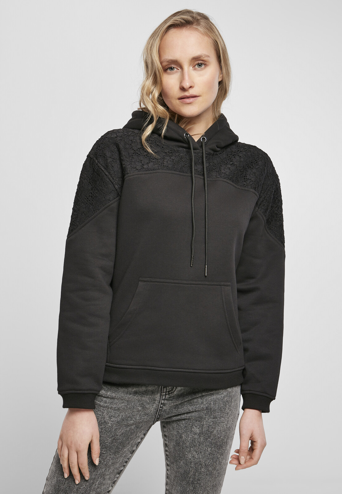 Women's hooded lace insert black