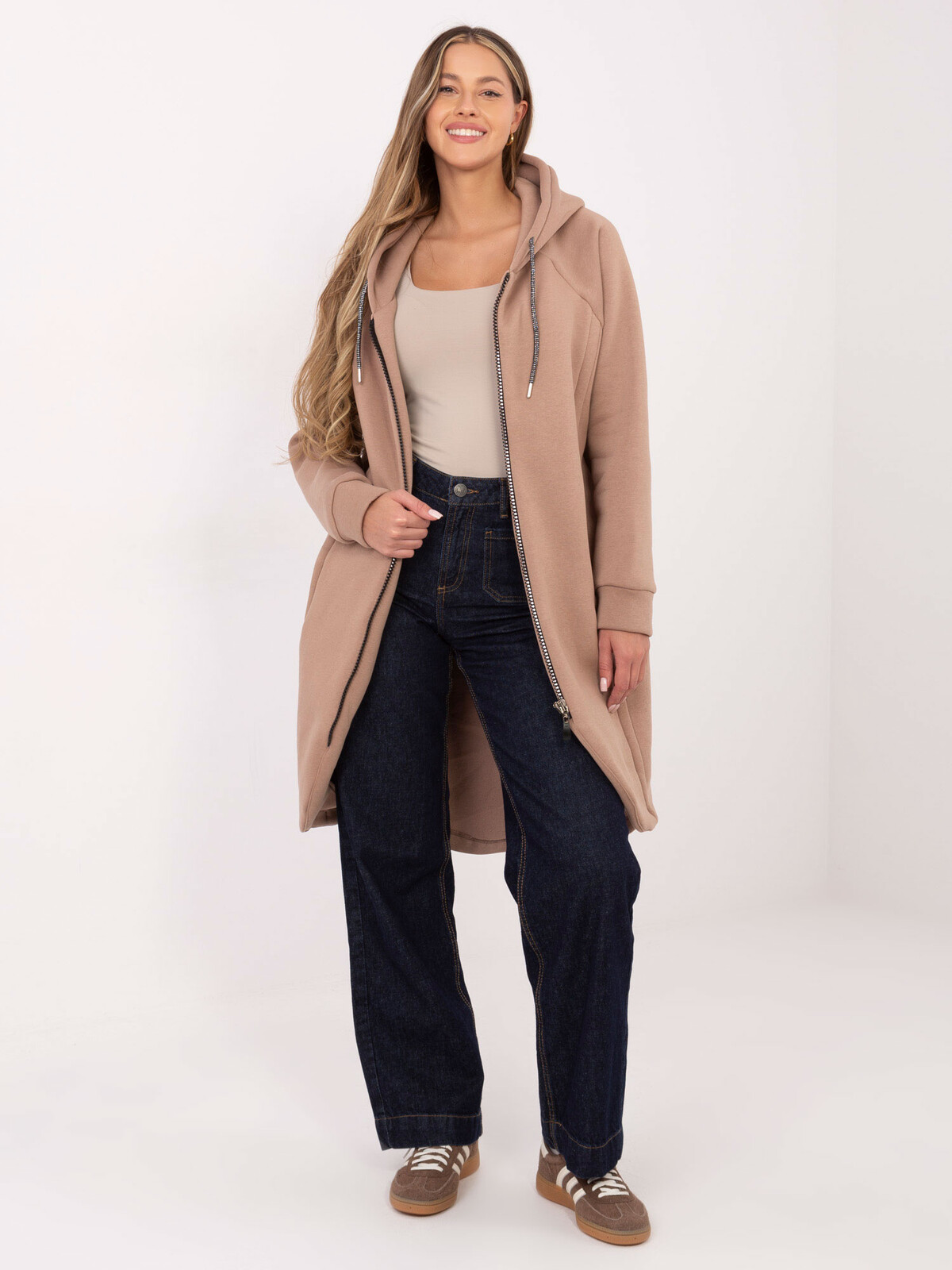 Dámska mikina na zips v tmavobéžovej farbe