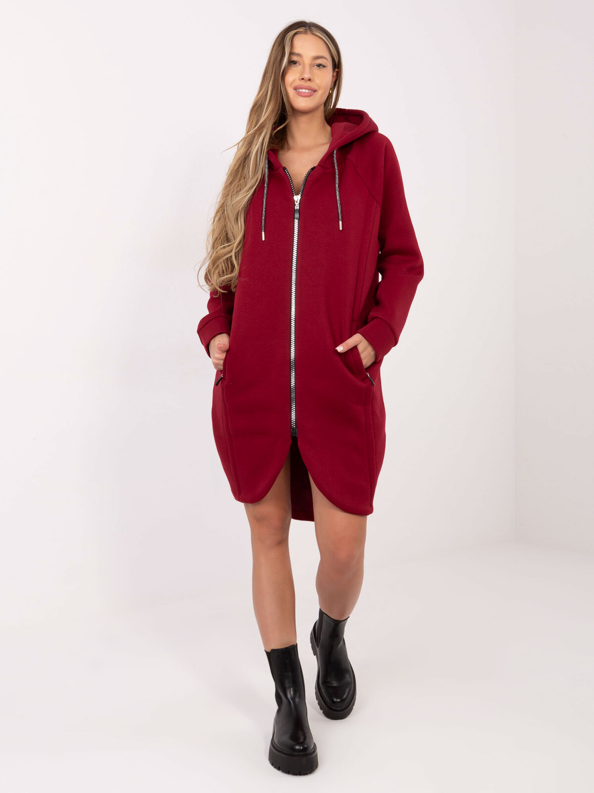 Bordová mikina s kapucňou na zips