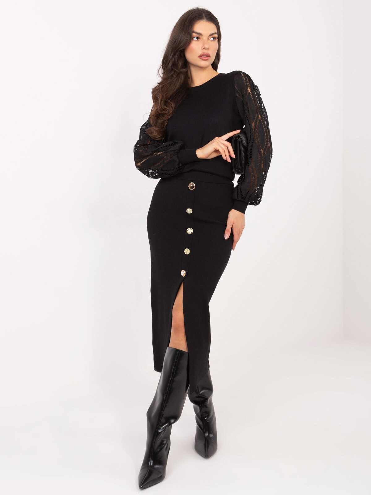 Čierna midi sukňa s gombíkmi