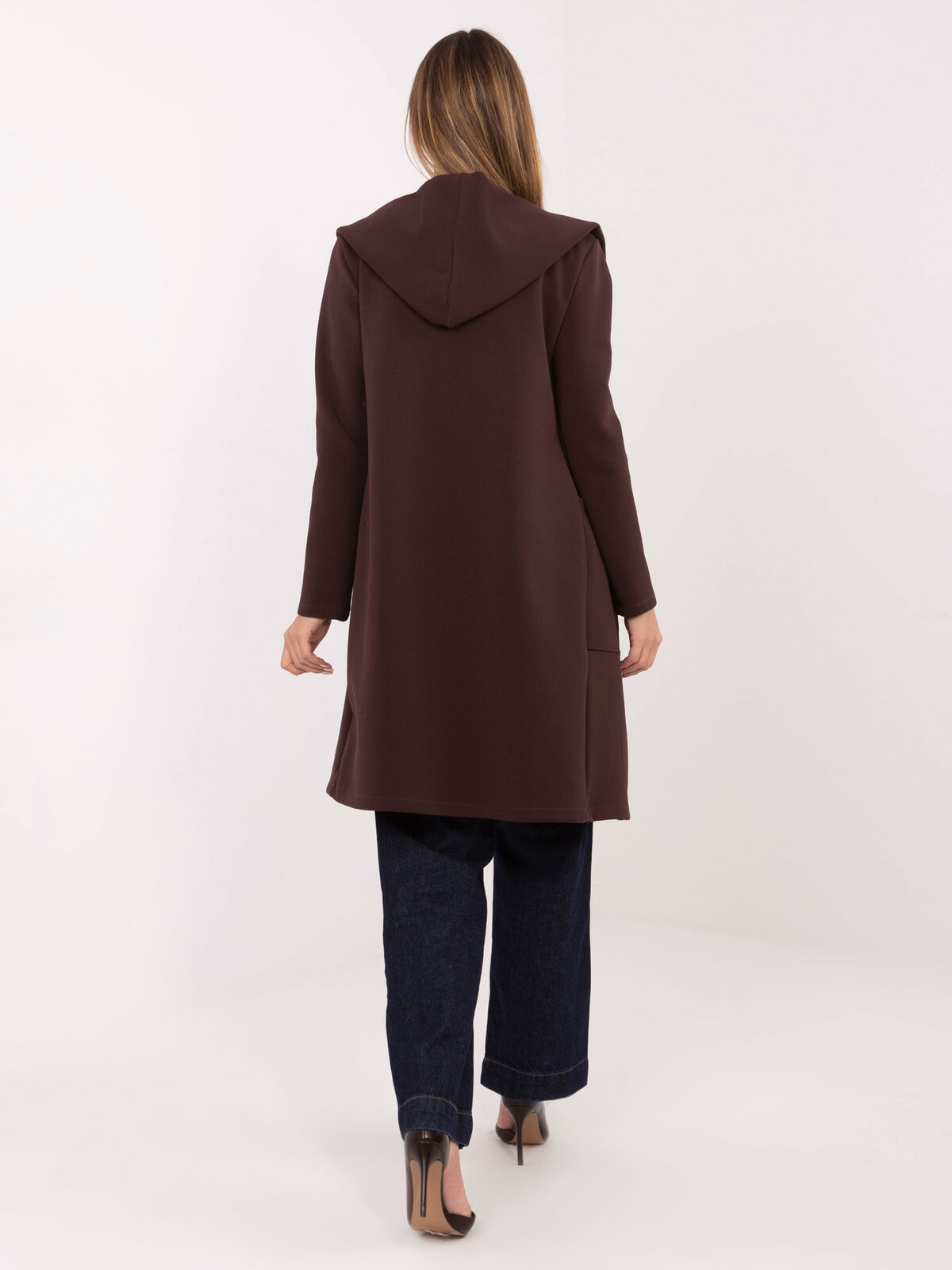 Dámsky kabát s kapucňou, tmavohnedý