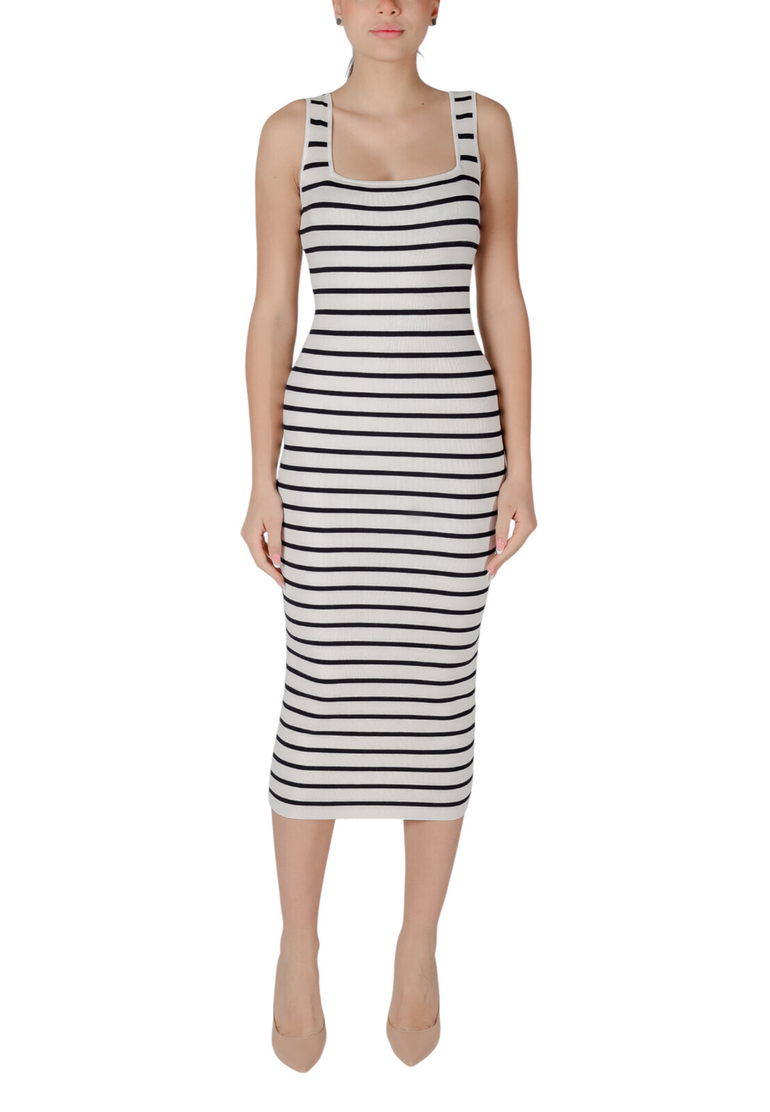 Pruhované midi šaty s ramienkami