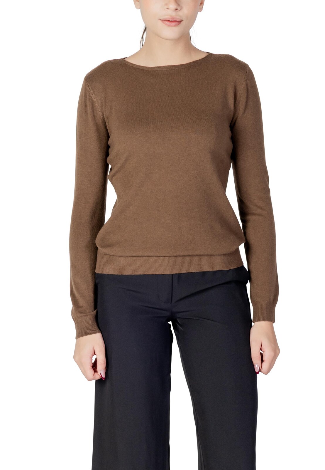 Hnedý dámsky sveter s dlhým rukávom