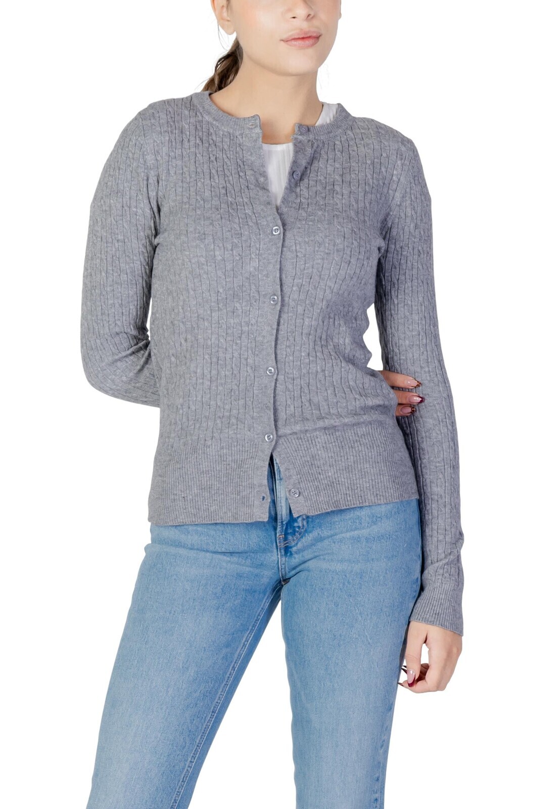 Sivý dámsky sveter s gombíkmi