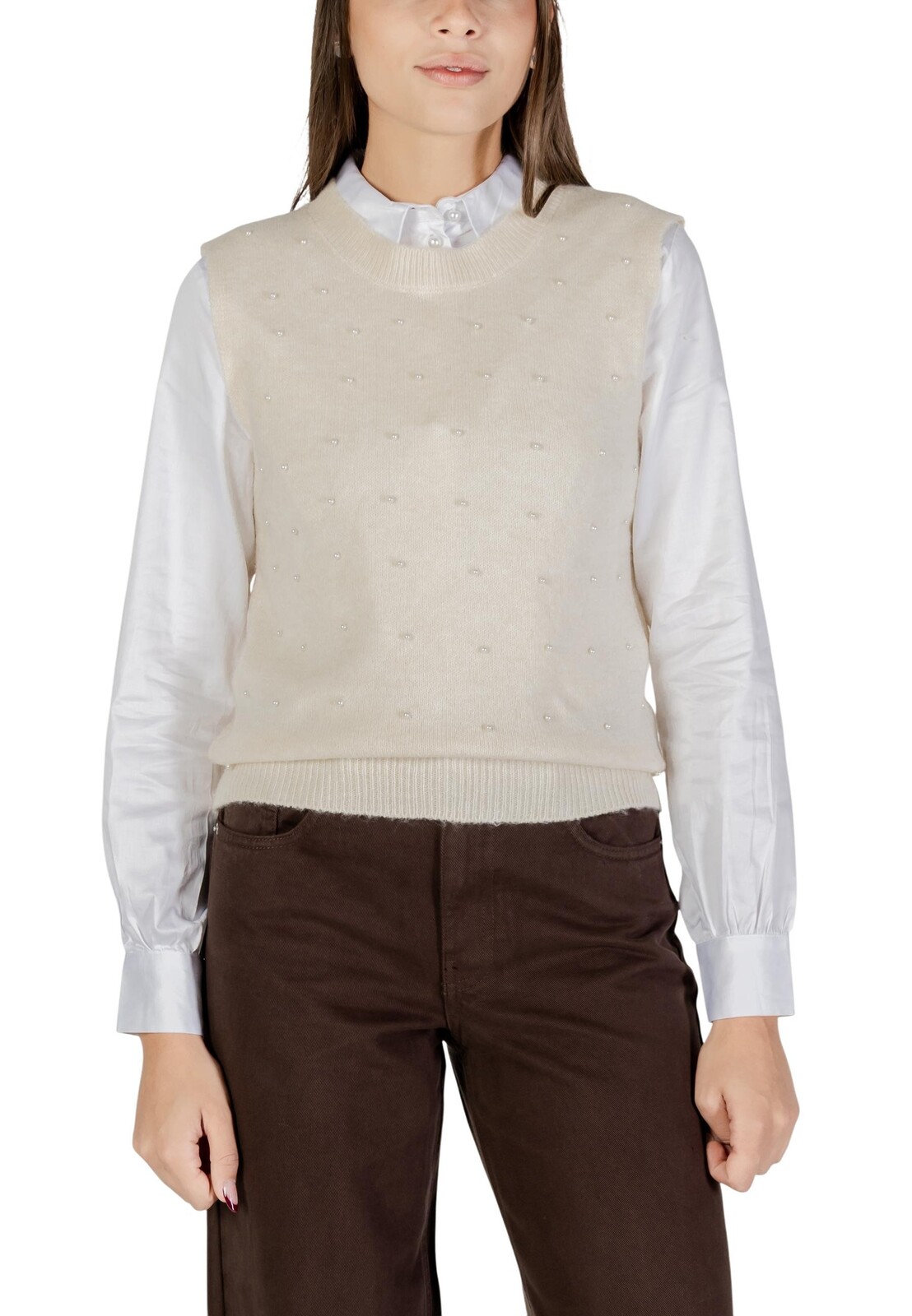 Béžový dámsky sveter bez rukávov