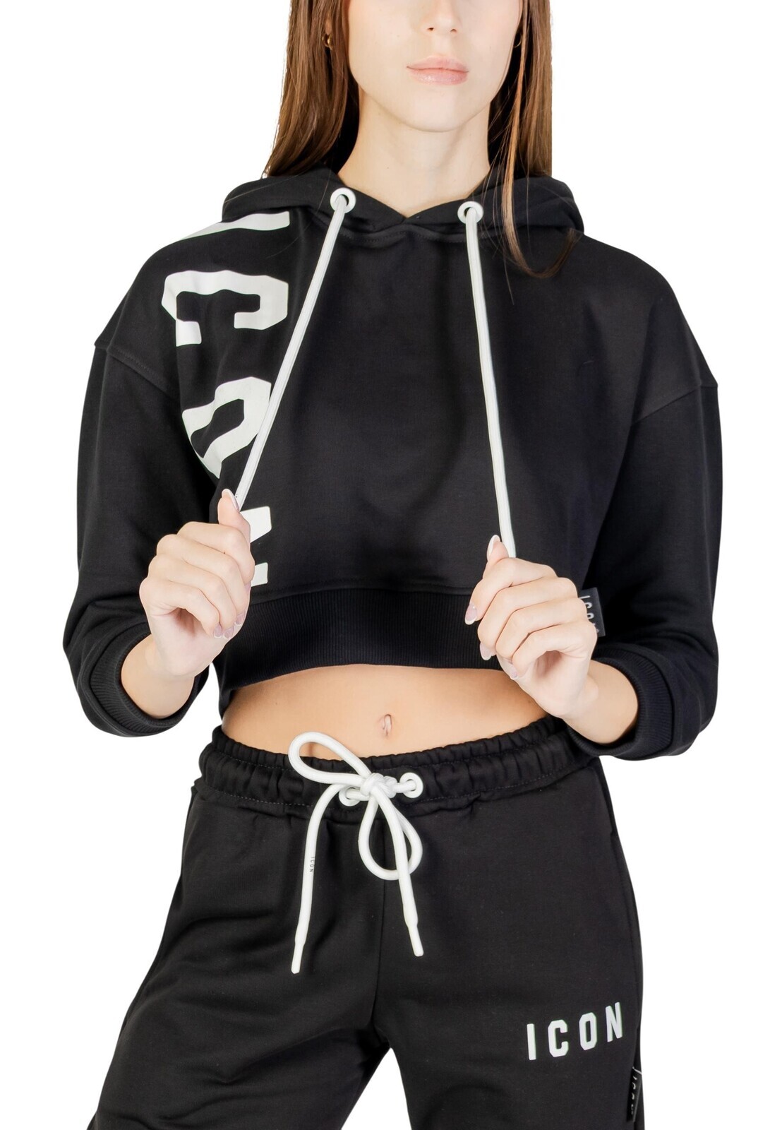 Čierna crop mikina s kapucňou ICON