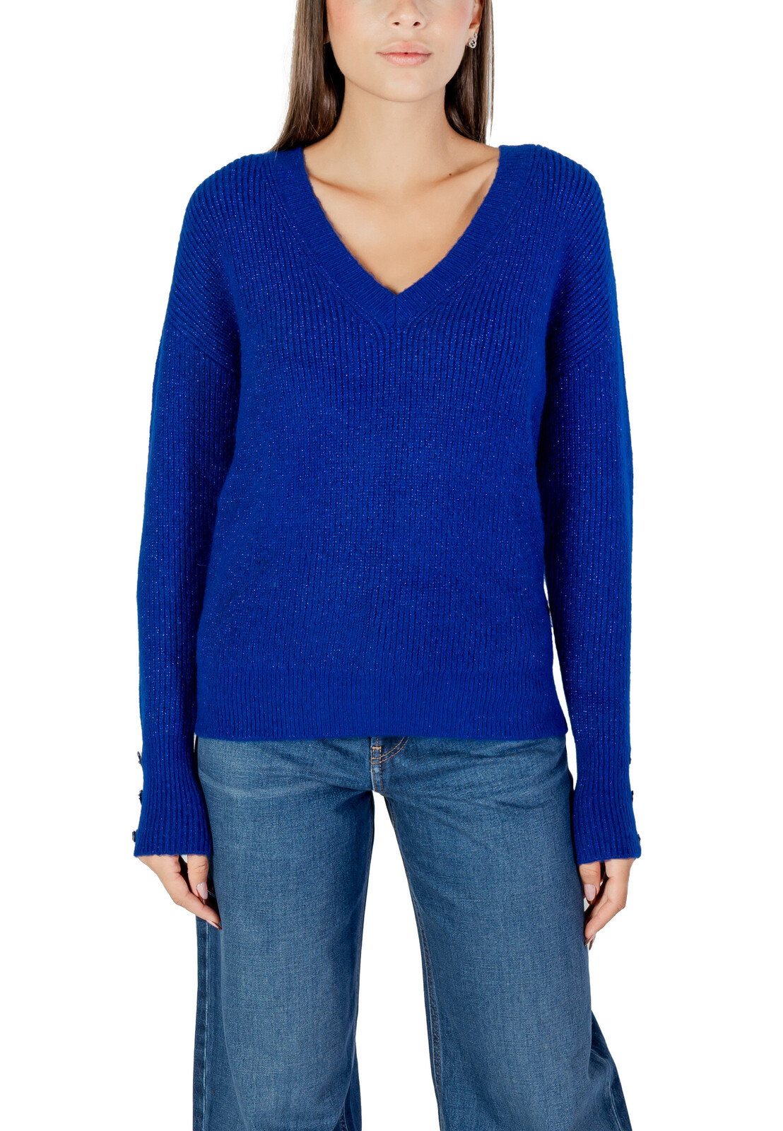 Modrý sveter s výstrihom do V