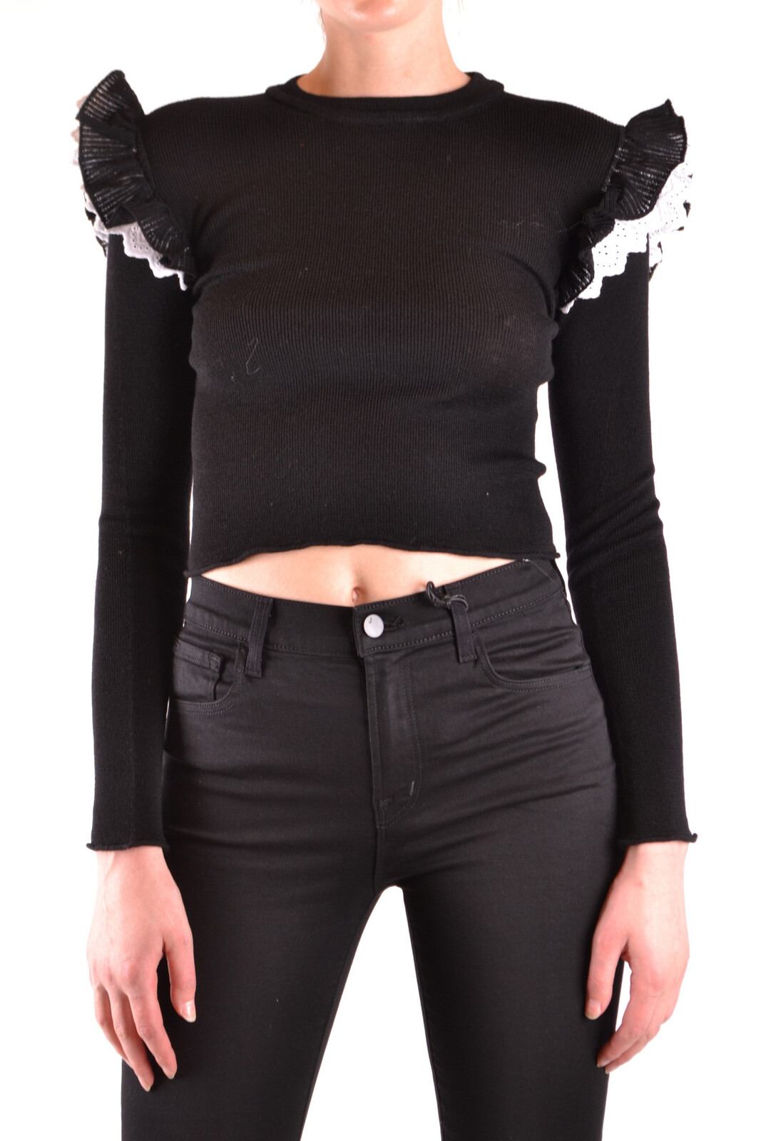 Čierny crop top s volánmi