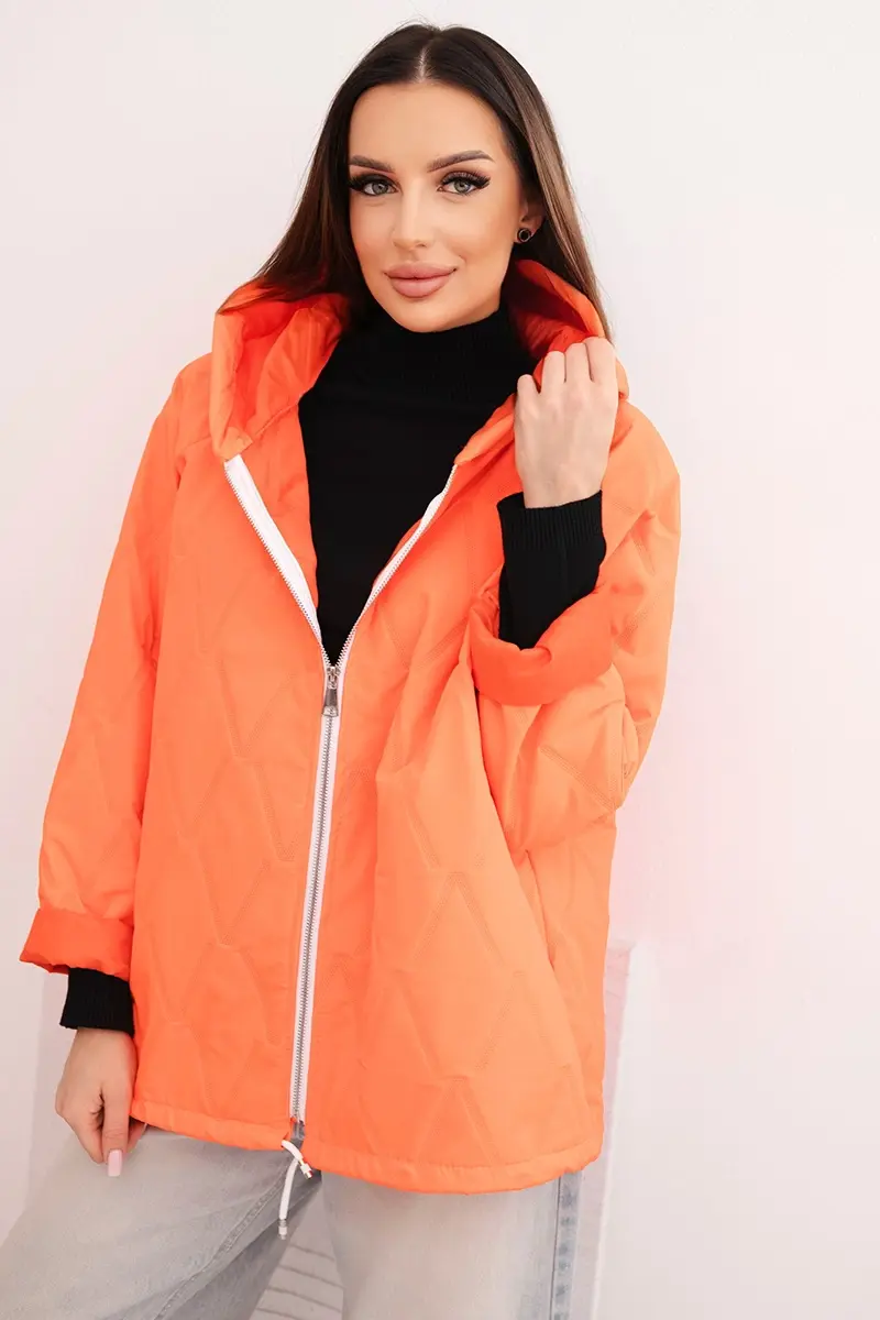 Dámska prešívaná bunda s kapucňou oranžová
