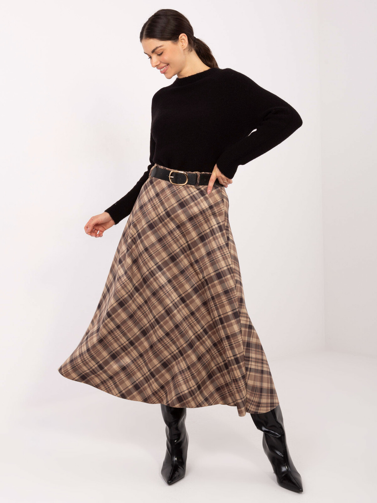 Károvaná maxi sukňa