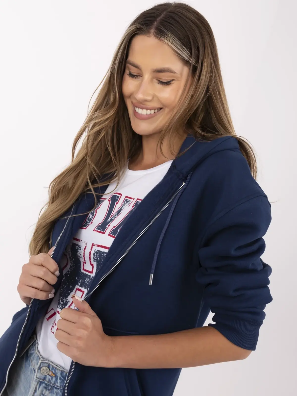 Dámska mikina na zips v námorníckej modrej