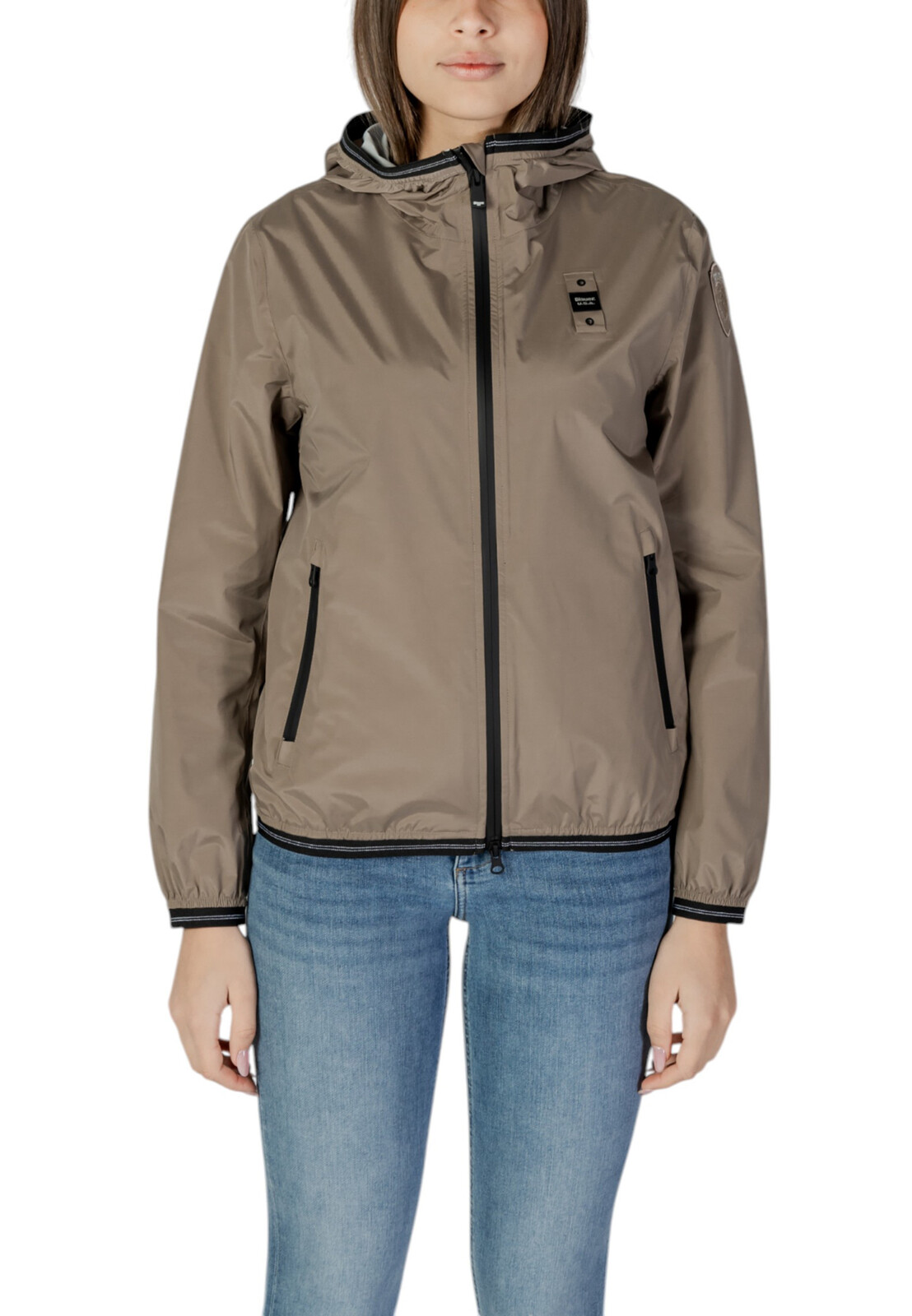 Blauer dámska bunda s kapucňou