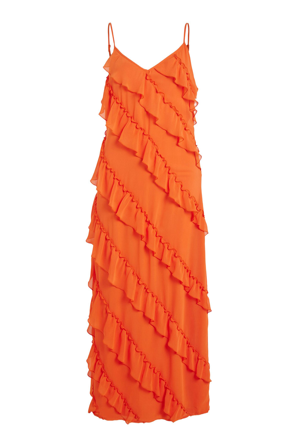 Oranžové maxi šaty s volánmi