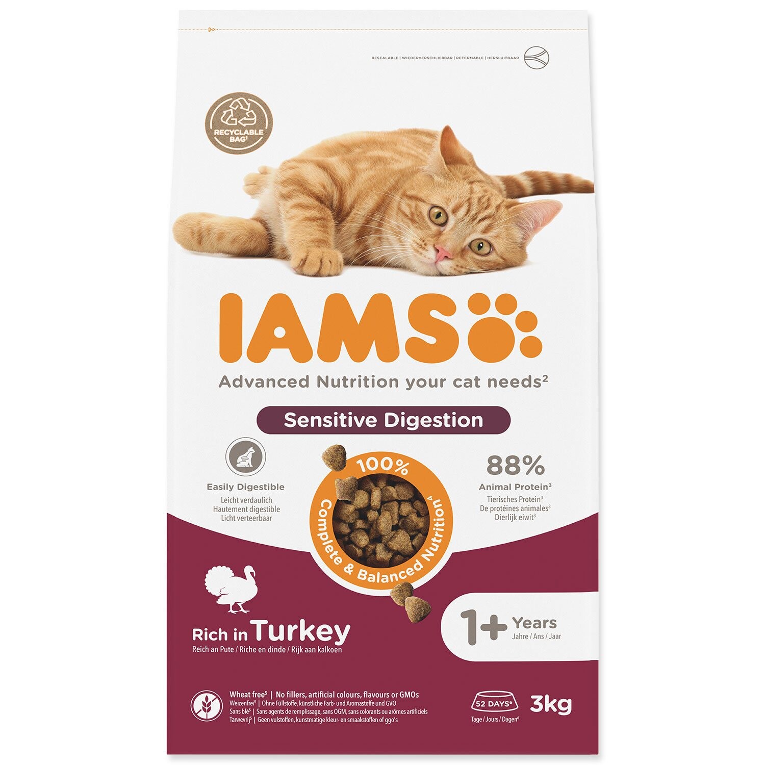 IAMS for Vitality Sensitive Digestion Adult & Senior s morčacím - výhodné balenie: 2 x 3 kg