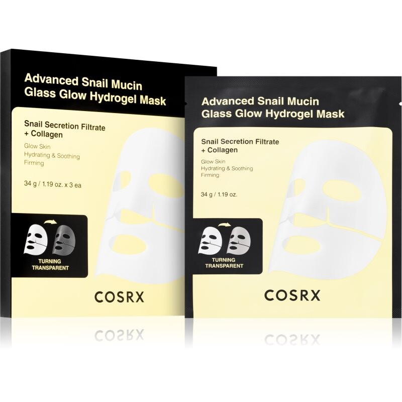Cosrx Advanced Snail Mucin Glass Glow Hydrogel Mask revitalizačná hydrogélová maska so slimačím extraktom pre zjednotenie farebného tónu pleti 3 ks