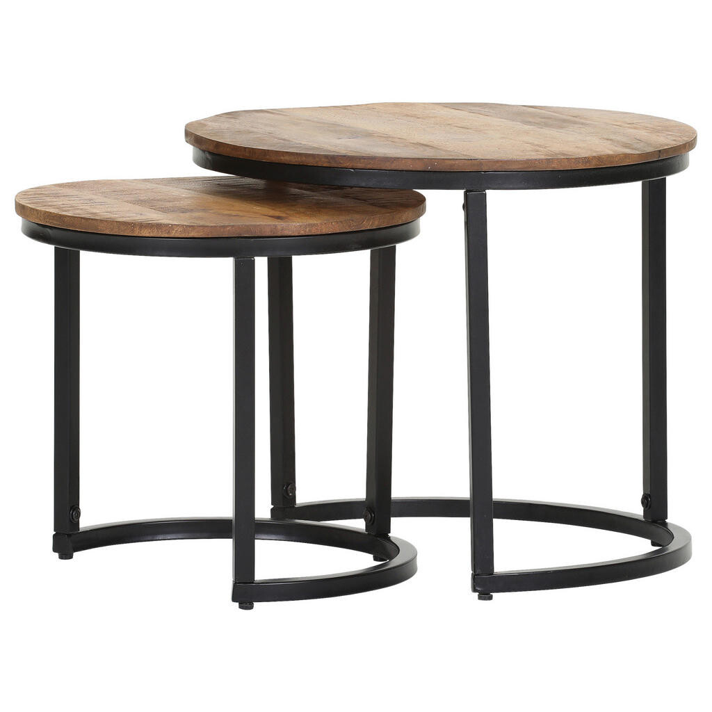 Landscape SADA KONFERENČNÝCH STOLÍKOV, prírodná farba, čierna, drevo, kov, 41/45/41/45/39/45 cm