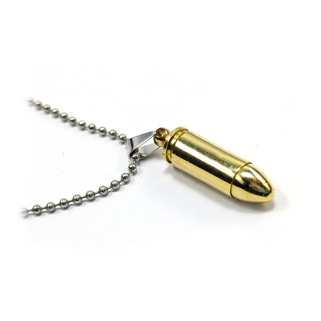 Náhrdelník s nábojom 9x21 Italiano a nerezovým remienkom - zlatý