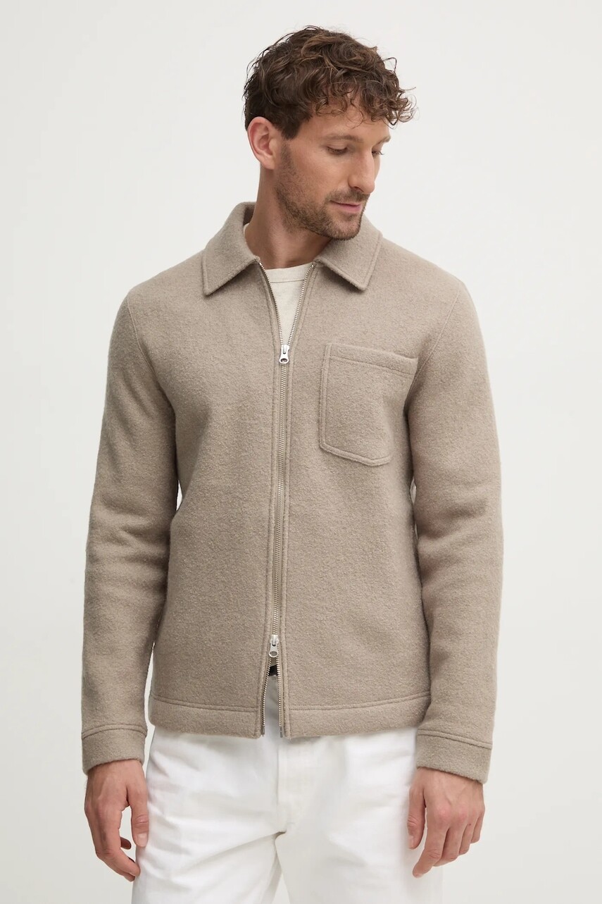 Vlnené košeľové sako Samsoe Samsoe béžová farba, prechodná