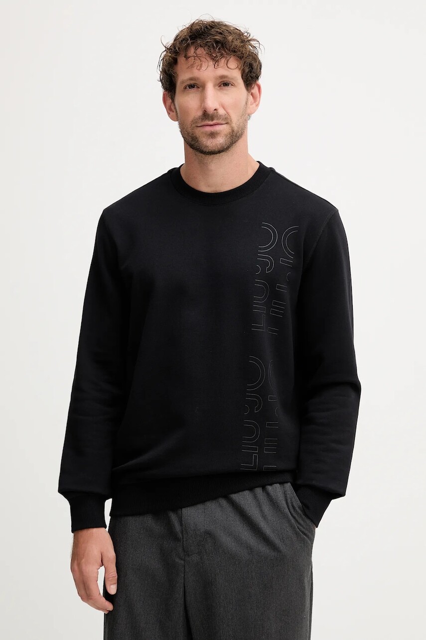 Bavlnená mikina Liu Jo pánska, čierna farba, s nášivkou, QF4304 F0956