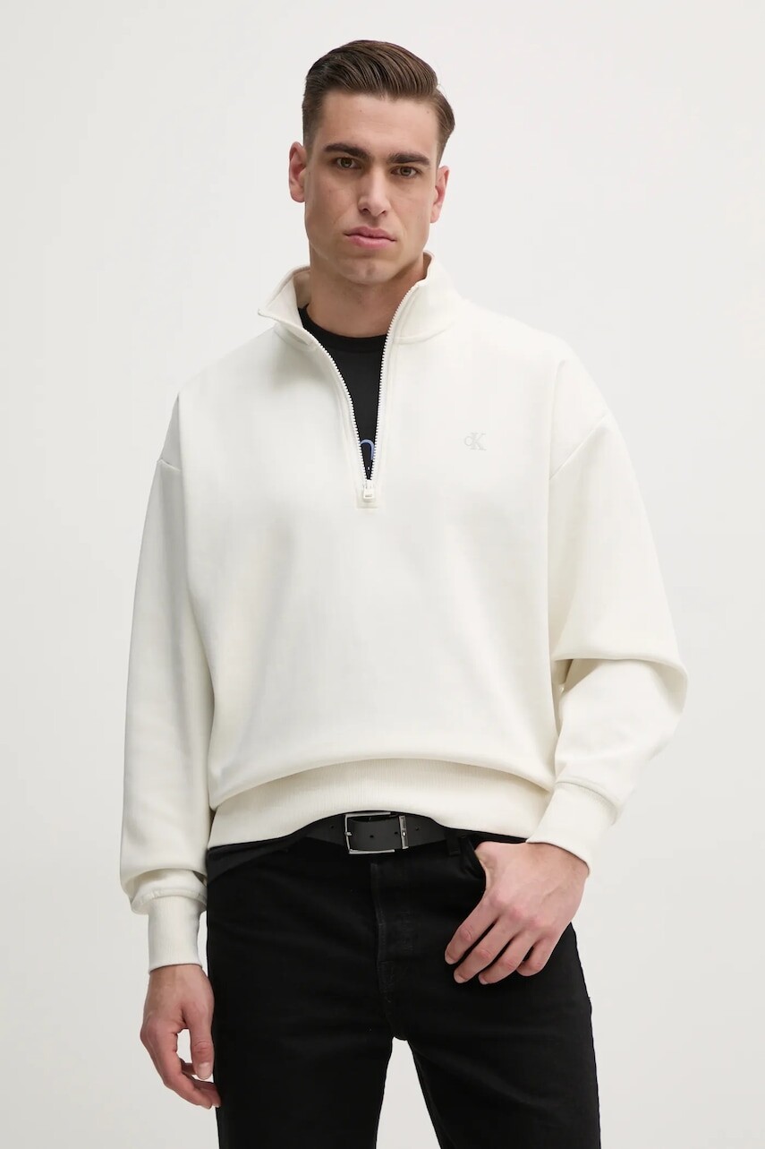 Mikina Calvin Klein Jeans pánska, biela farba, jednofarebná, J30J327225