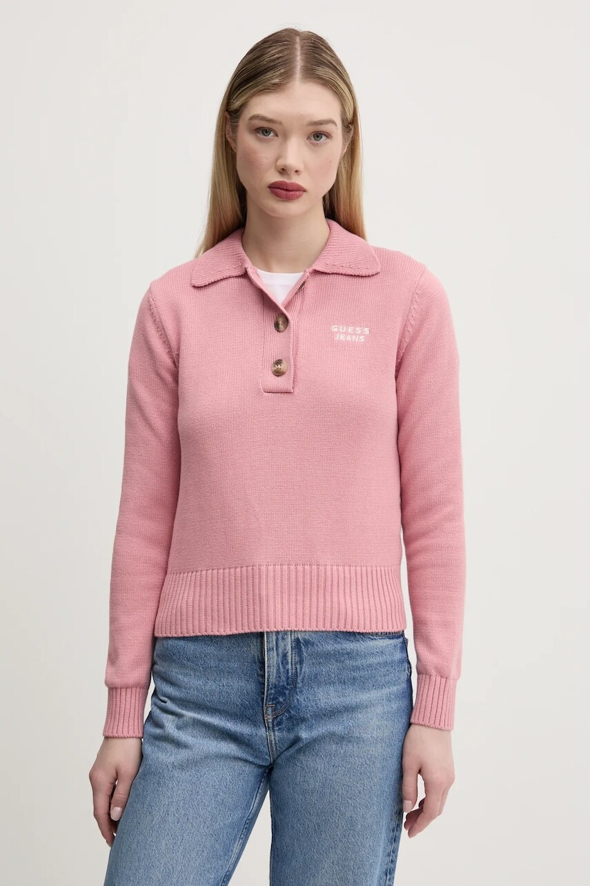 Bavlnený sveter Guess Jeans dámsky, ružová farba, W5RR47 Z3HM1