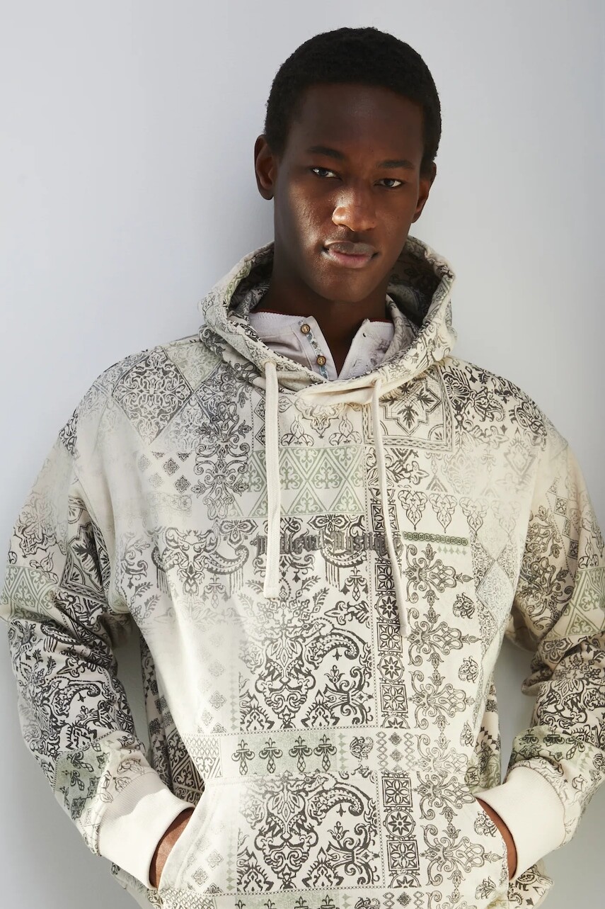 Mikina Medicine pánska, béžová farba, s kapucňou, vzorovaná