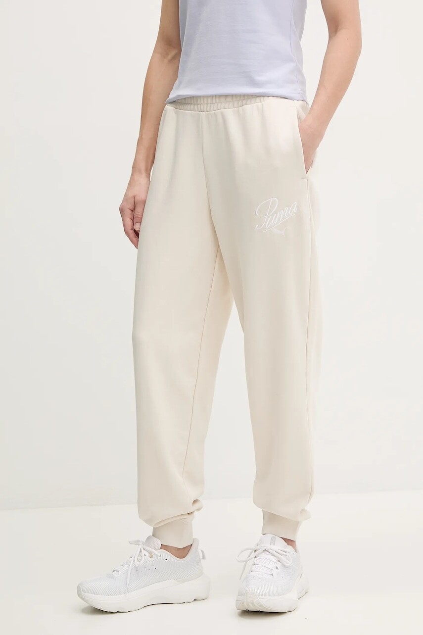 Tepláky Puma dámske, béžová farba, jednofarebné, 684985