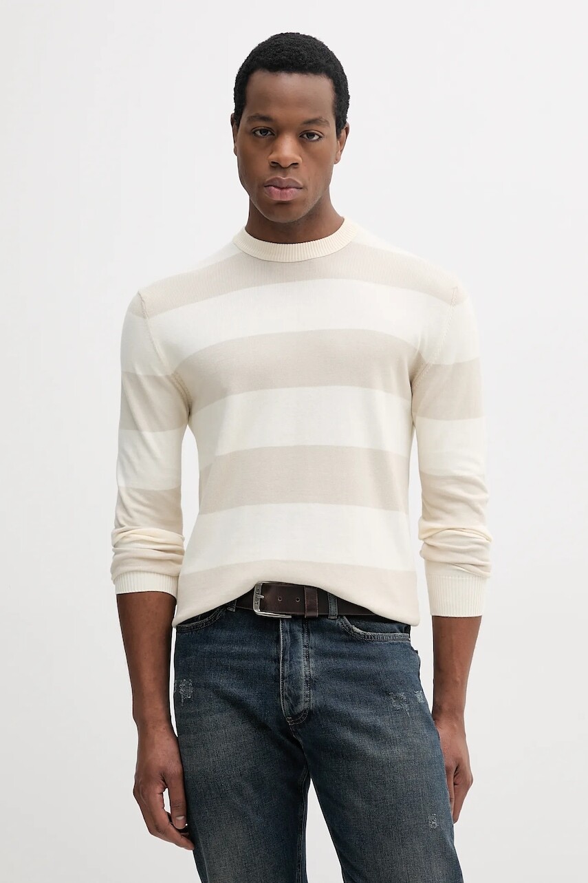 Bavlnený sveter United Colors of Benetton pánsky, béžová farba, tenký, 1098K109F