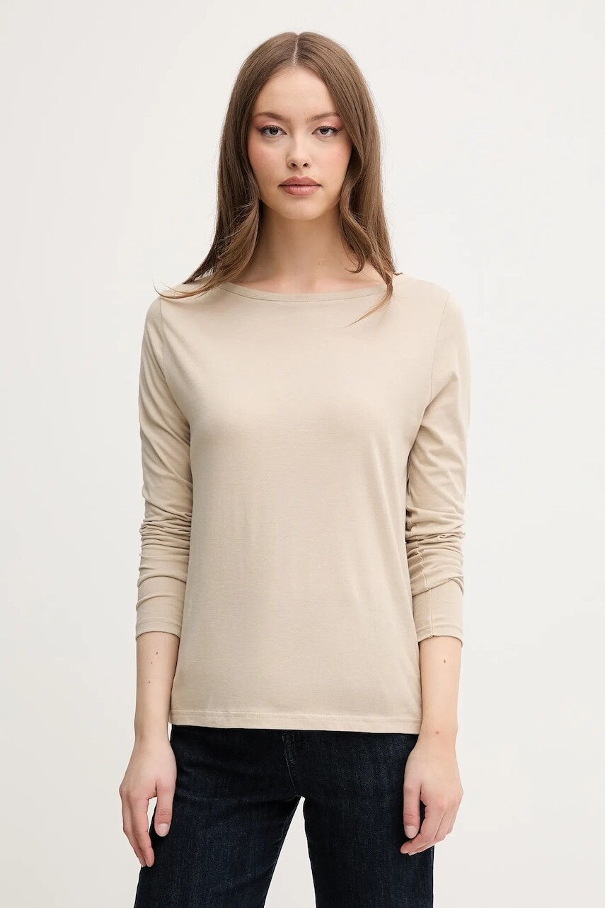 Bavlnené tričko s dlhým rukávom United Colors of Benetton béžová farba, 3096D109E