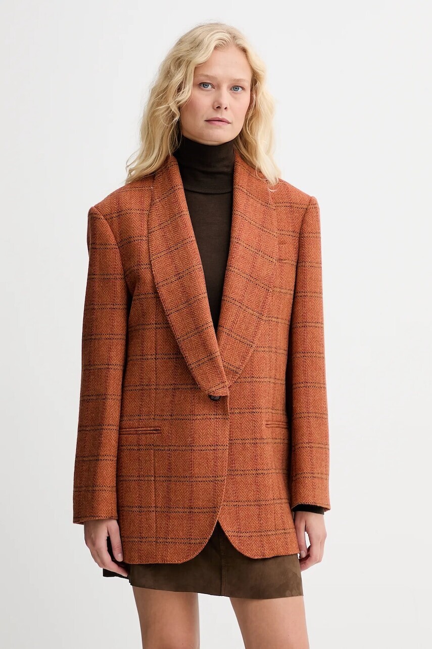 Bunda s prímesou vlny Weekend Max Mara MINTEA oranžová farba, jednoradová, vzorovaná, 2525046036600