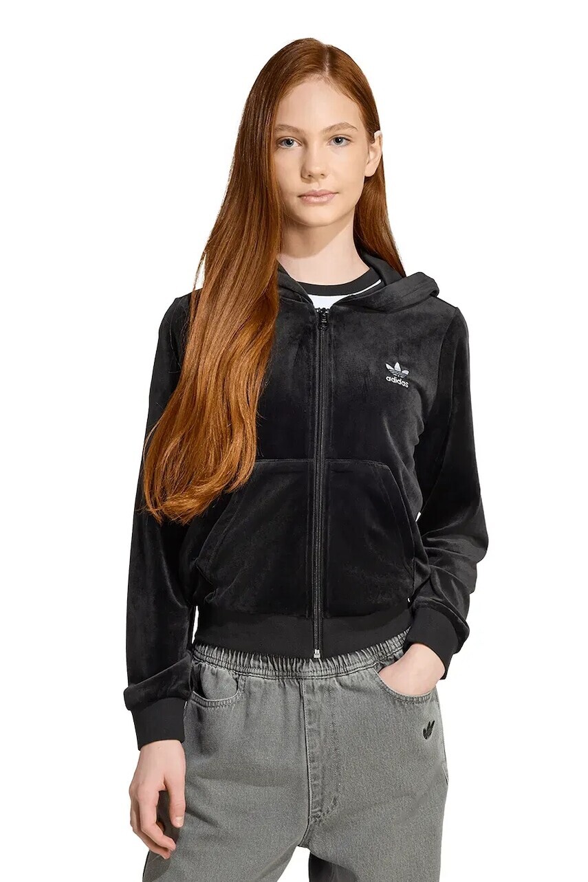 Detská mikina adidas Originals čierna farba, s kapucňou, jednofarebná, JX2845