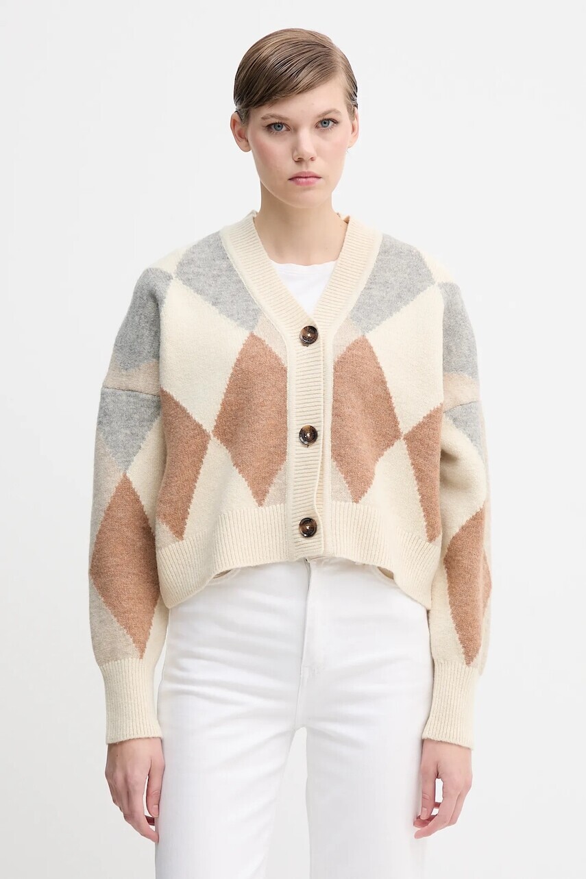 Kardigan s prímesou vlny Barbour SILVIA béžová farba, LKN1674