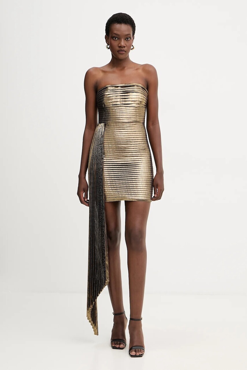 Šaty Retrofete Marcy zlatá farba, mini, priliehavé, FW24-9673