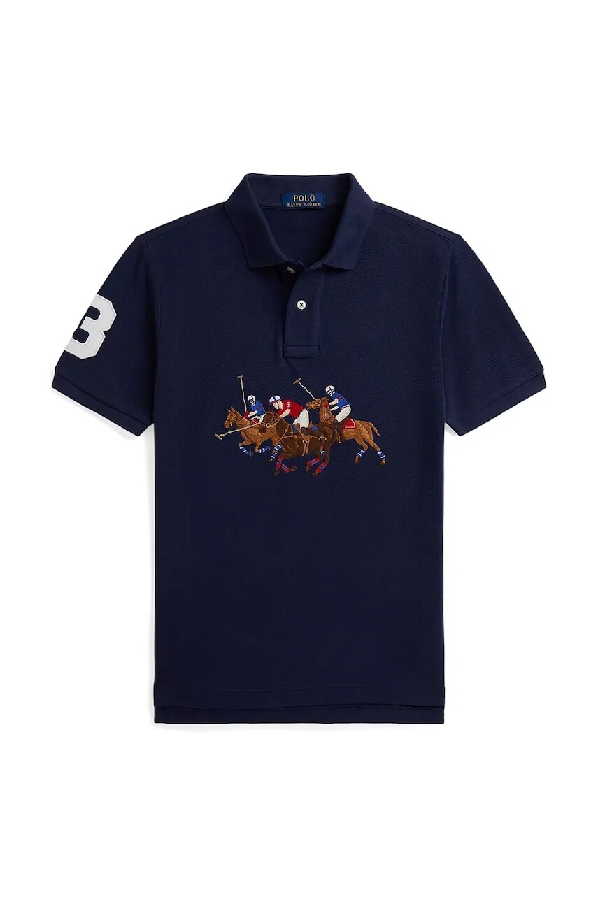 Detská bavlnená polokošeľa Polo Ralph Lauren tmavomodrá farba, s nášivkou, 323A95752001