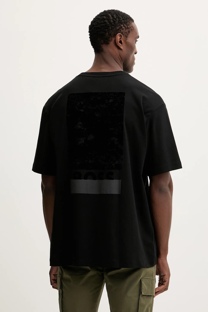 Bavlnené tričko BOSS Orange Te_snow pánske, čierna farba, s potlačou, 50551370