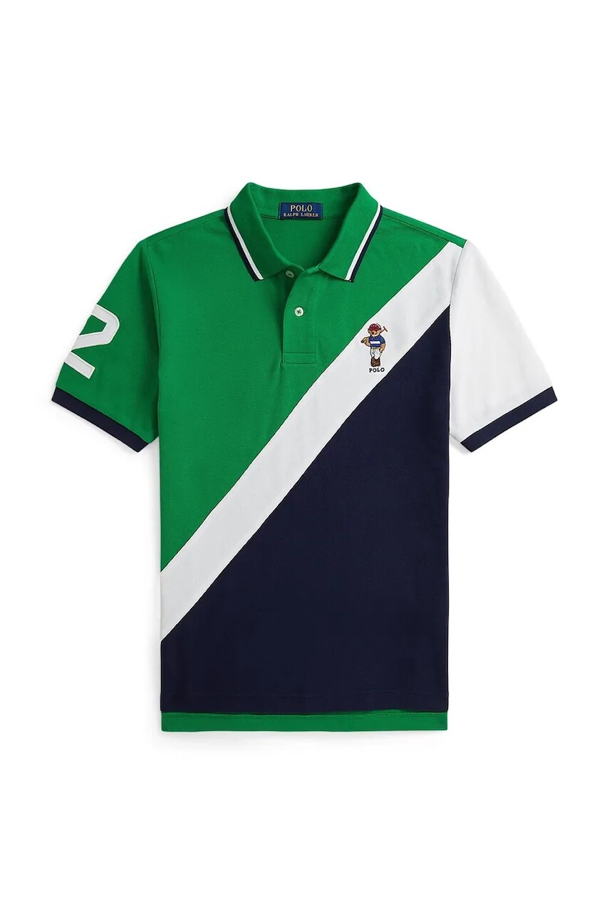 Detská bavlnená polokošeľa Polo Ralph Lauren zelená farba, vzorovaná, 323A96603001