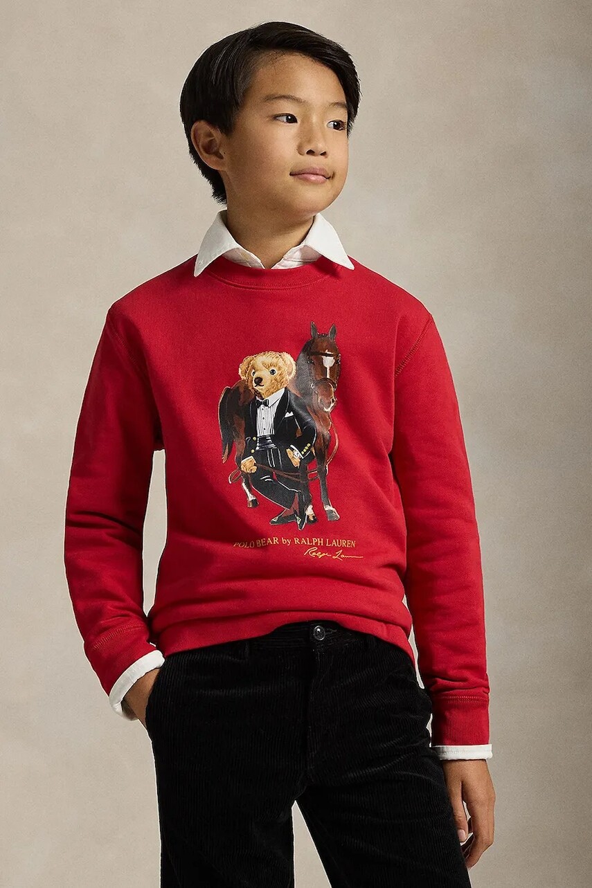 Detská bavlnená mikina Polo Ralph Lauren červená farba, s potlačou, 323A10261001