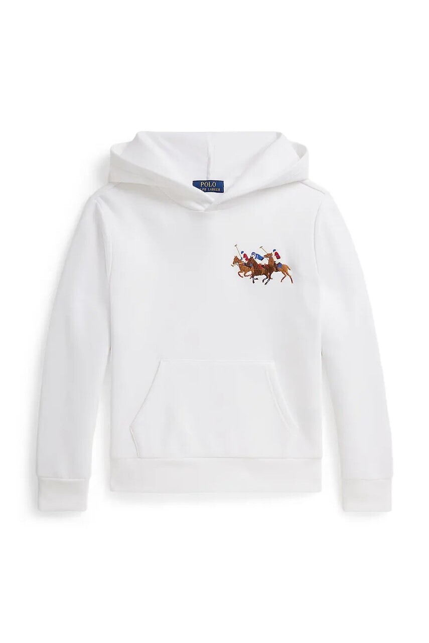 Detská mikina Polo Ralph Lauren biela farba, s kapucňou, s nášivkou, 323A95741002