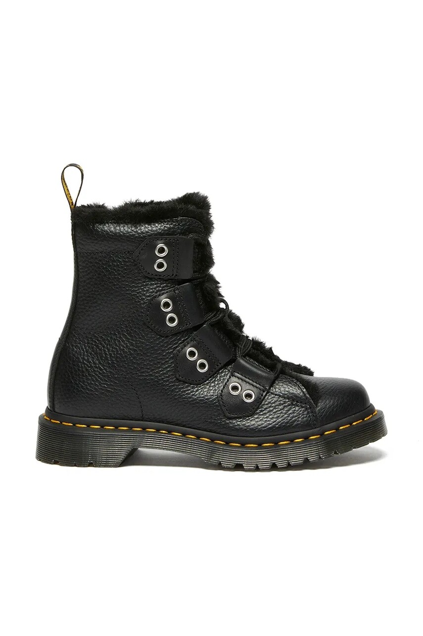 Kožené workery Dr. Martens 1460 LTT Fur Lined čierna farba, na platforme, jemne zateplené, DM31876001