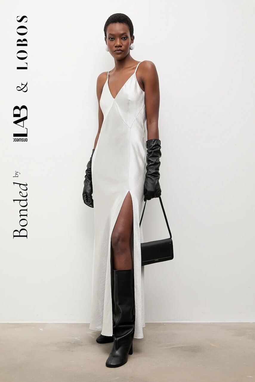 Šaty Bonded by Answear.LAB & LOBOS strieborná farba, maxi, áčkový strih