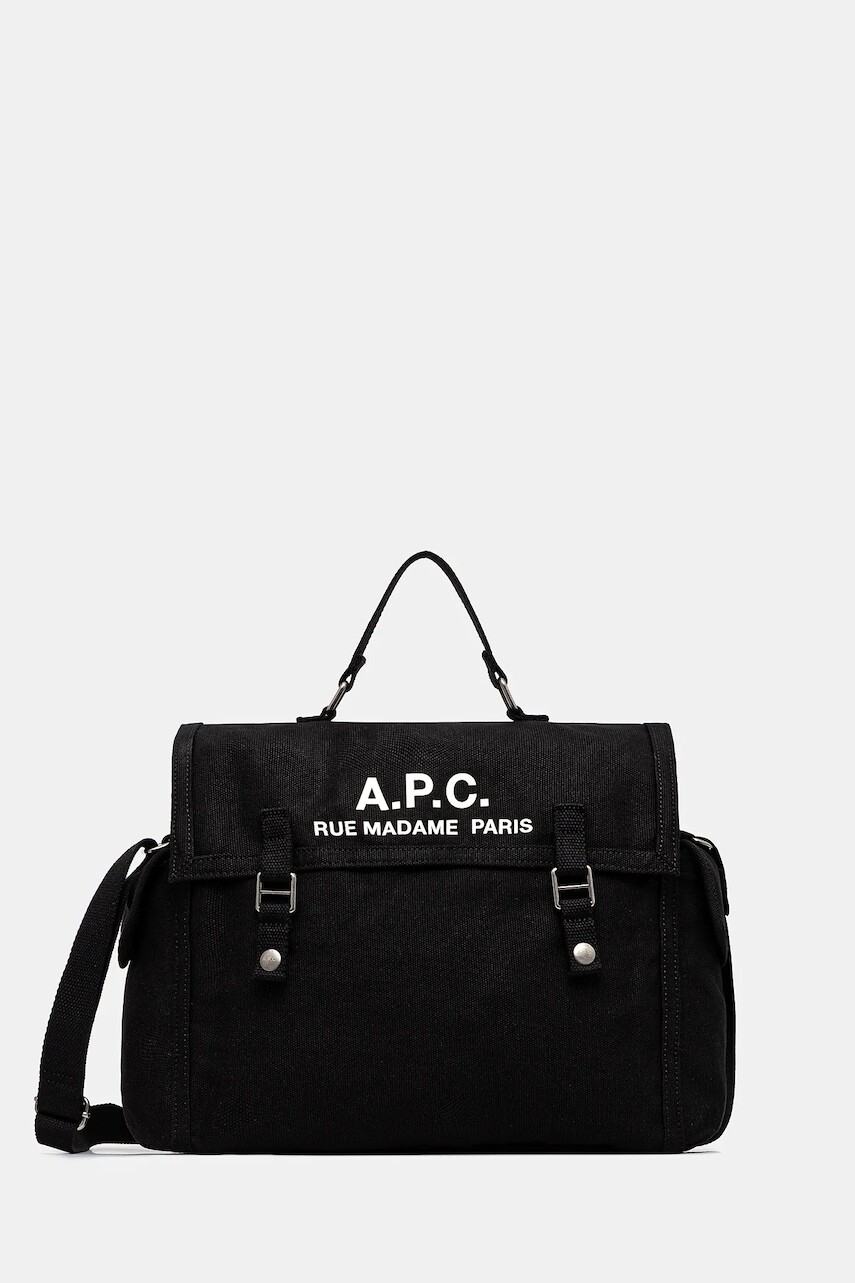 Bavlnená taška A.P.C. Besace Recuperation čierna farba, CODBM.H61930