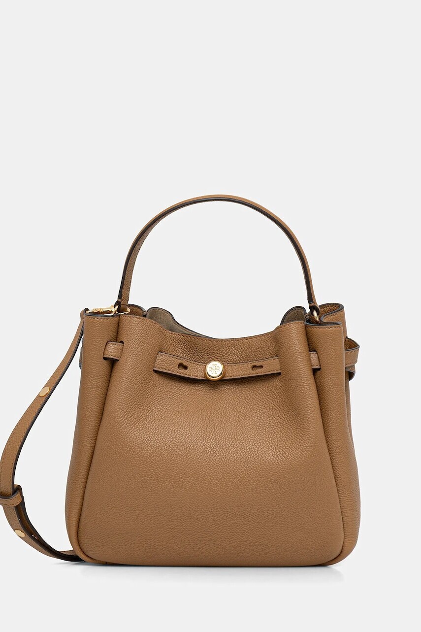 Kožená kabelka Tory Burch Romy Bucket béžová farba, 166982-227